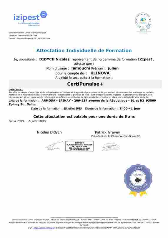 Attestation CertiPunaises